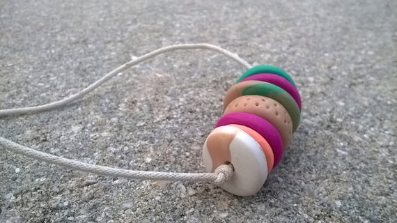 Colorful Clay Bead Necklace || Clay Disc Beads || Polymer Clay Necklace || Orange / Teal / White / Neutral / Fuchsia / Swirl