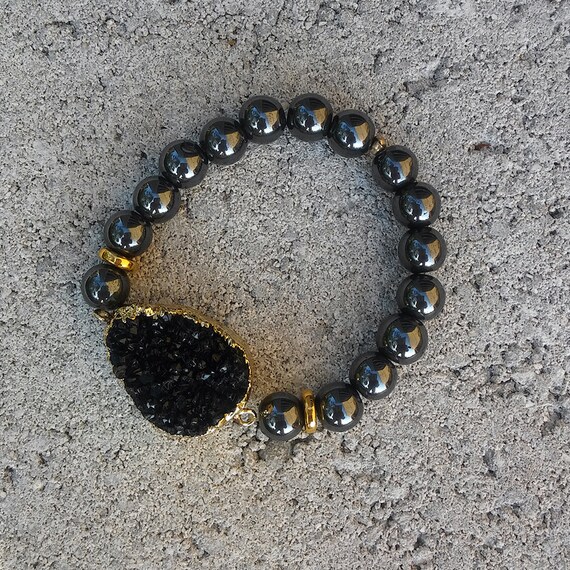 Druzy Agate & Hematite Beaded Bracelet
