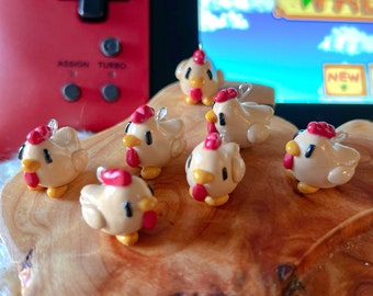 PREORDER brown chicken farming video game knitting crochet Progress Keeper; food kawaii charm; stitch marker; Polymer clay