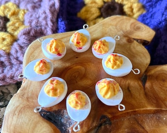 PREORDER Deviled eggs spring knitting crochet Progress Keeper; food kawaii charm; stitch marker; Polymer clay