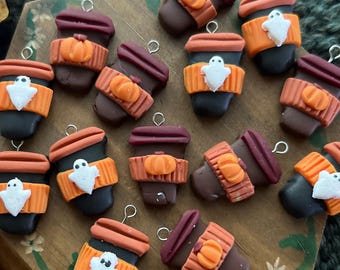 Cafés para llevar de otoño; marcador de puntos de calabaza fantasma de Halloween; accesorios de tejido; registro de progreso