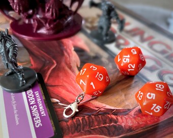 FLAME Board game dice fantasy gaming inspired stitch marker; stitch marker progress keeper; knitting crochet