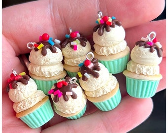 MINT ice cream cupcake knitting crochet Progress Keeper; food kawaii charm; stitch marker; Polymer clay earrings
