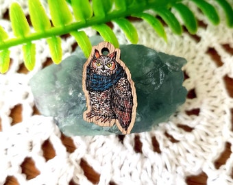 Owl in a cowl theme nature woodland Art wood charms; wooden pendant; knitting progress keeper crochet charm stitch marker