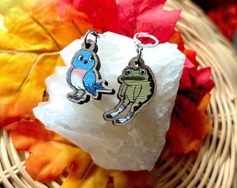 SET OF 2 brother's companions Halloween nature autumn Art wood charms; wooden pendant; knitting progress keeper crochet charm stitch marker