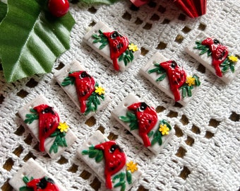 SALE Cardinal pine bough Christmas knitting crochet Progress Keeper; food kawaii charm; stitch marker; Polymer clay