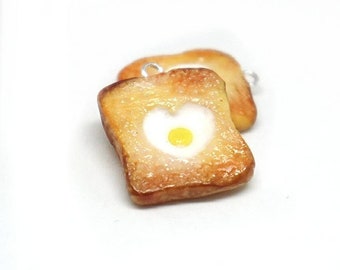 PREORDER Egg toast breakfast platter food kawaii polymer clay charm; knitting stitch marker; crochet progress keeper