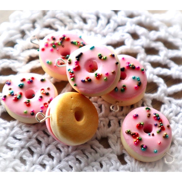 PREORDER Pink iced donut knitting crochet Progress Keeper; food kawaii charm; stitch marker; Polymer clay