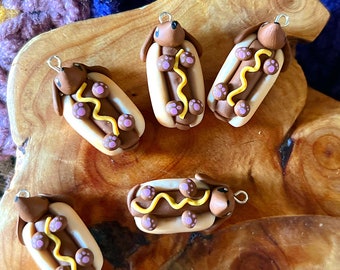 PREORDER Weiner dog hot dog knitting crochet Progress Keeper; food kawaii charm; stitch marker; Polymer clay