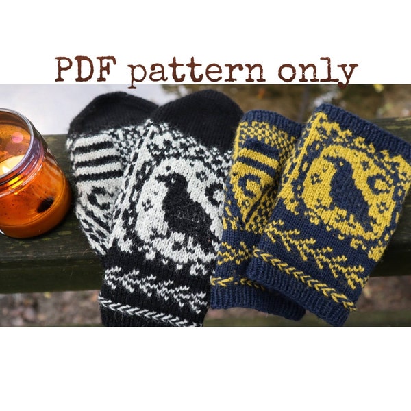 PDF Pattern Consider the Raven; MITTEN knitting pattern; digital download