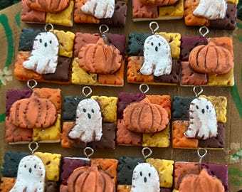 Patchwork de colcha de retazos de otoño; marcador de puntos de calabaza fantasma de Halloween; accesorios de tejido; registro de progreso