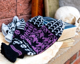 PDF Pattern Catacomb; stranded colorwork MITTEN knitting pattern; fingerless mitts digital download