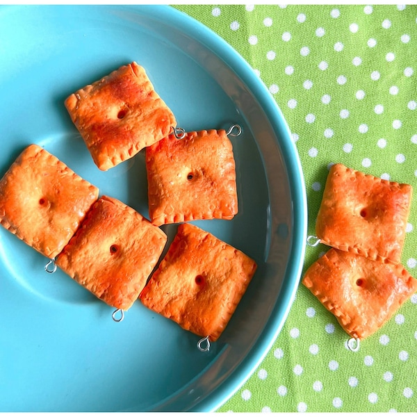 PREORDER Cheese snack cracker knitting crochet Progress Keeper; food kawaii charm; stitch marker; Polymer clay