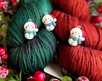 Christmas snowman resin charm stitch marker snagless rings huggie clasps; progress keeper; knitting crochet earrings