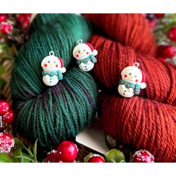 Christmas snowman resin charm stitch marker snagless rings huggie clasps; progress keeper; knitting crochet earrings