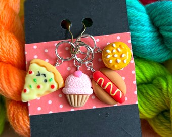 Junk food sweet treat 4 pc stitch marker snagless rings huggie clasps; progress keeper; knitting crochet earrings