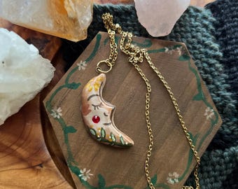 Collar con colgante de acero inoxidable dorado Harvest Moon de 50 cm (20 pulgadas); estilo art déco; ideal para cosplay.
