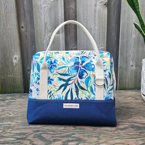 Tropical Floral print Knit Night Bag, Wire frame project bag for knitting or crochet on the go, Retreat Bag