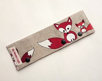 Fox DPN holder, Circular Needle Holder, WIP needle case in Fox print Linen, DPN Cozy, dpn case