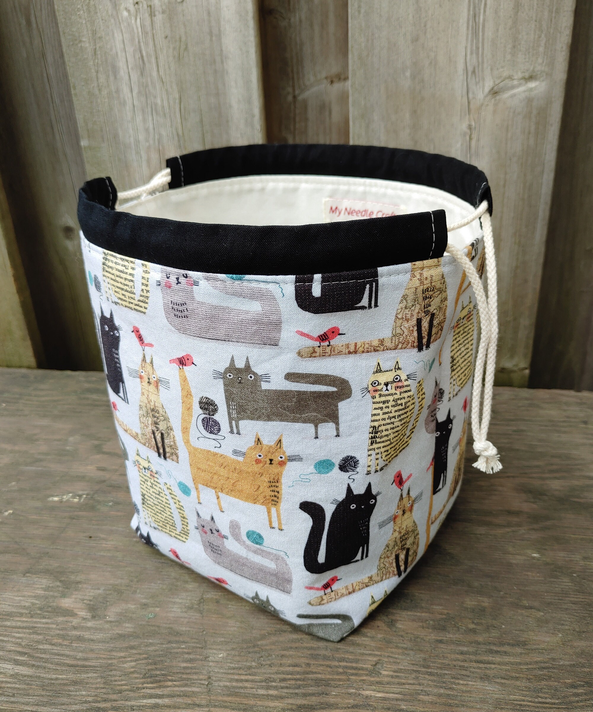 Sock Knitting Bag in Dorky Cats Print Two at a Time Sock Etsy