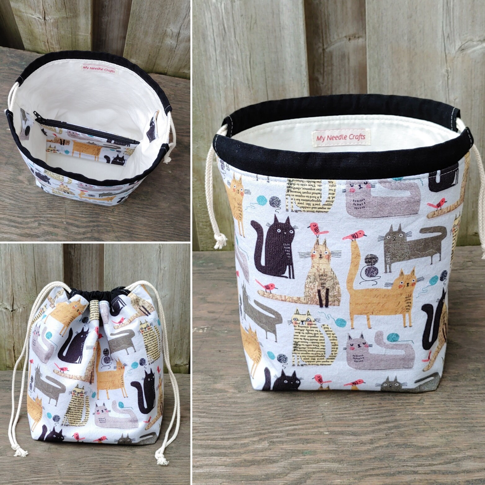 Sock Knitting Bag in Dorky Cats Print Two at a Time Sock Etsy
