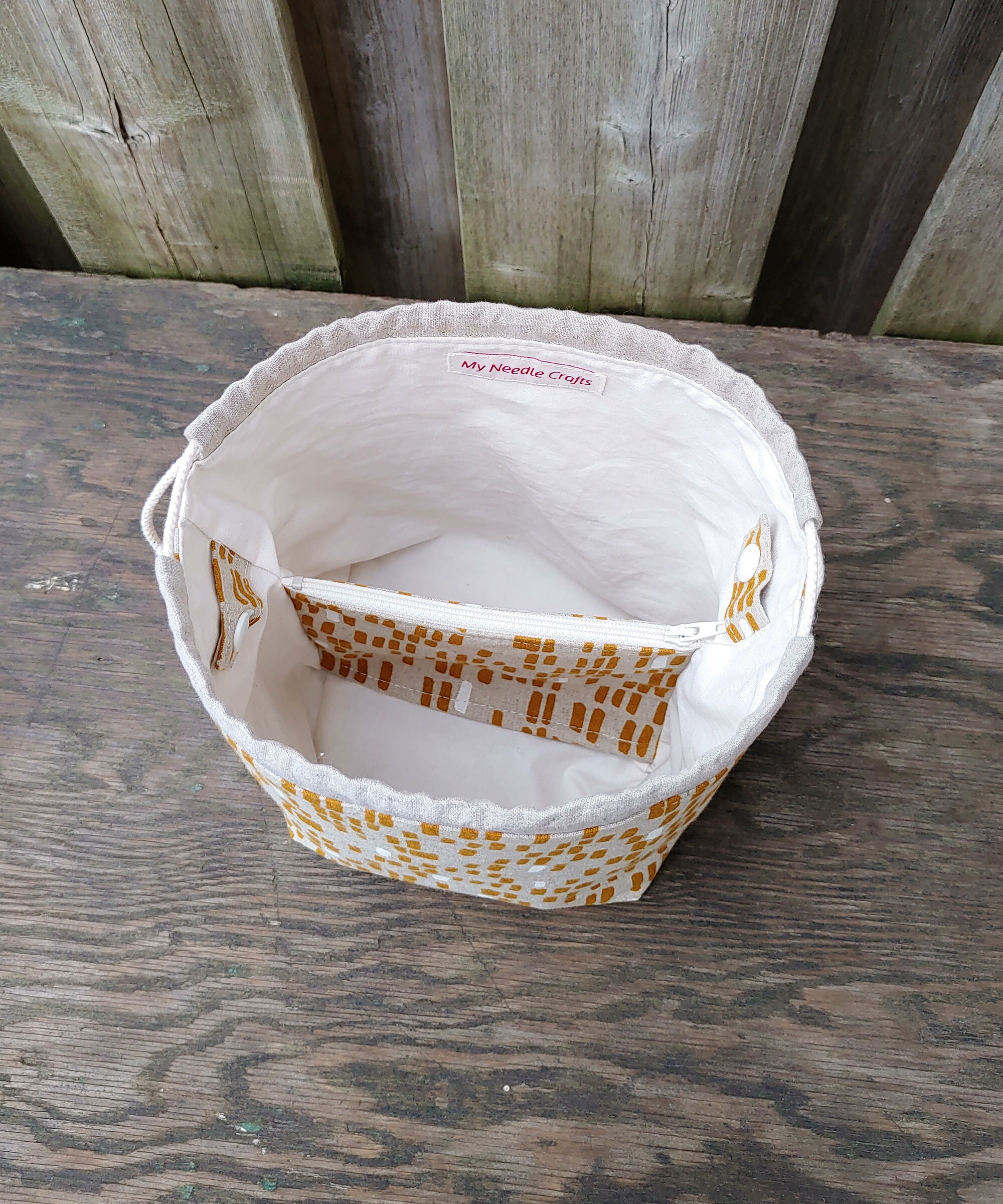 Knitting Bag in Gold Dashes Print Linen Project Bag for Two Etsy