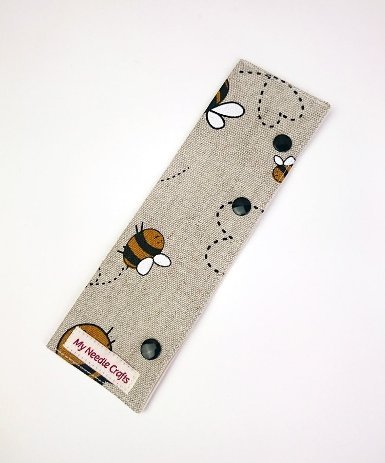 Needle Cozy in Bumble Bee print linen, DPN holder, Circular Needle Ho…