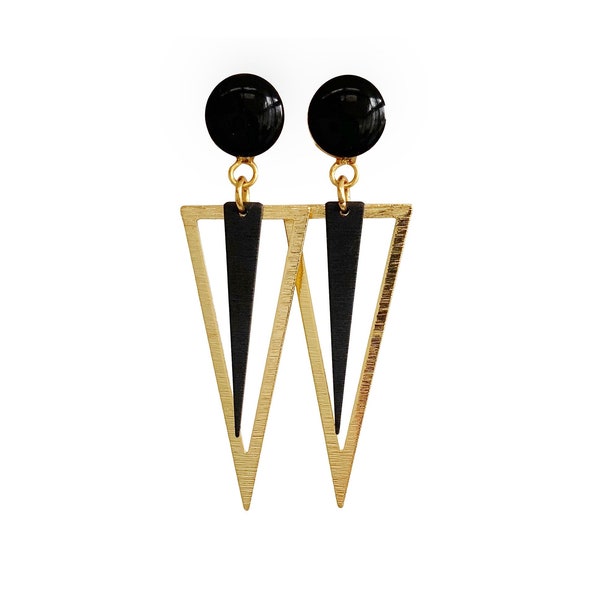 Black and Gold Geo Arrow Dangle Plugs / 16g, 10g, 8g, 6g, 4g, 2g, 0g, 00g, 7/16, 1/2, 9/16, 5/8, 11/16, 3/4, 7/8, 1 in / Chic Gauges
