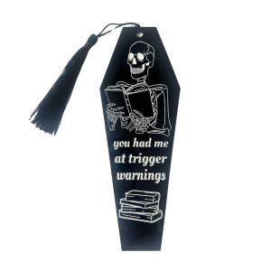 Dark Romance Engraved Coffin Acrylic Bookmark with Black Tassel / Spicy Romance Trigger Warnings Book Lover Gift / Unique Book Accessories