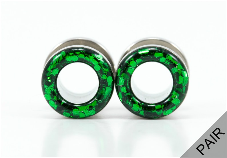Emerald Green Sparkle Plugs / Glitter Tunnels / 8g 6g 4g Etsy