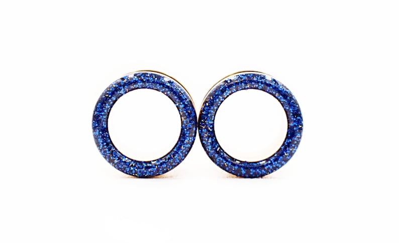 7//8 Pink//Blue Pair of Glass Single Flared Two Color Foil Galaxy Plugs