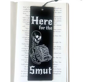 Smut Reader Acrylic Bookmark: Engraved Skeleton, Black Tassel