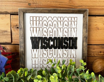 Wisconsin Art | Wisconsin Gifts | Wisconsin Home Sign | Wisconsin Home Decor | Wisconsin Word Shadow | Housewarming Gift | Gifts for Men