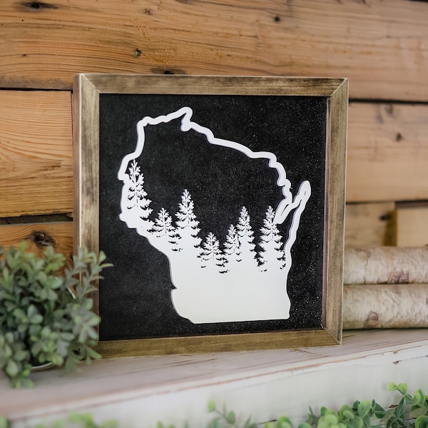 Wisconsin Northwoods Art: Handmade Framed Wood Sign