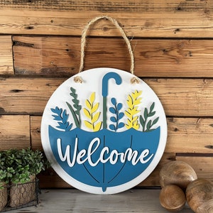 Welcome Round Sign | Summer Front Door Sign | Round Welcome Sign | Wood Front Door Welcome Sign | Porch Decor |Housewarming Gift Idea