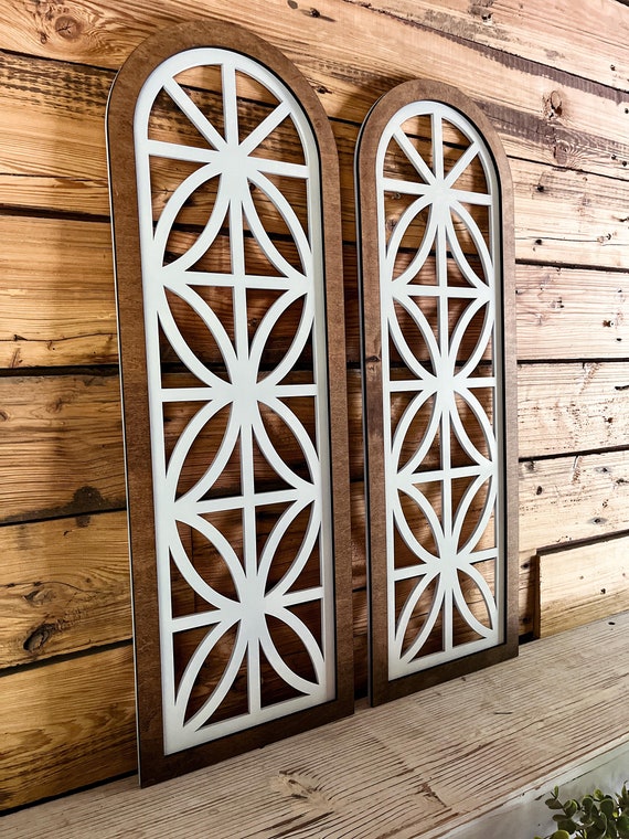 Set of Church Window Wall Decor Farmhouse Window Wooden Arch