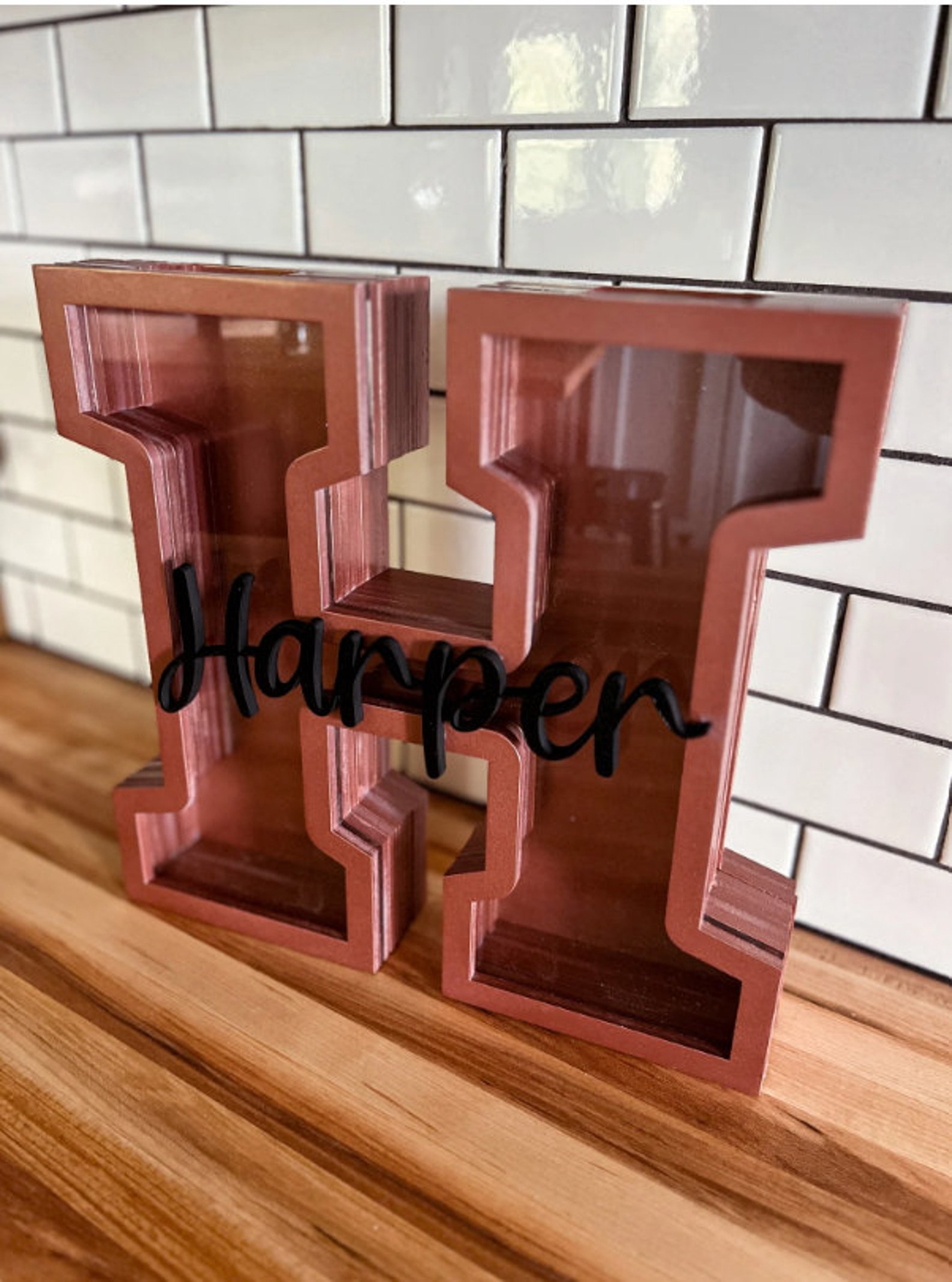 Personalized Initial Piggy Bank: Laser Cut Name, Custom Coin Bank - Etsy