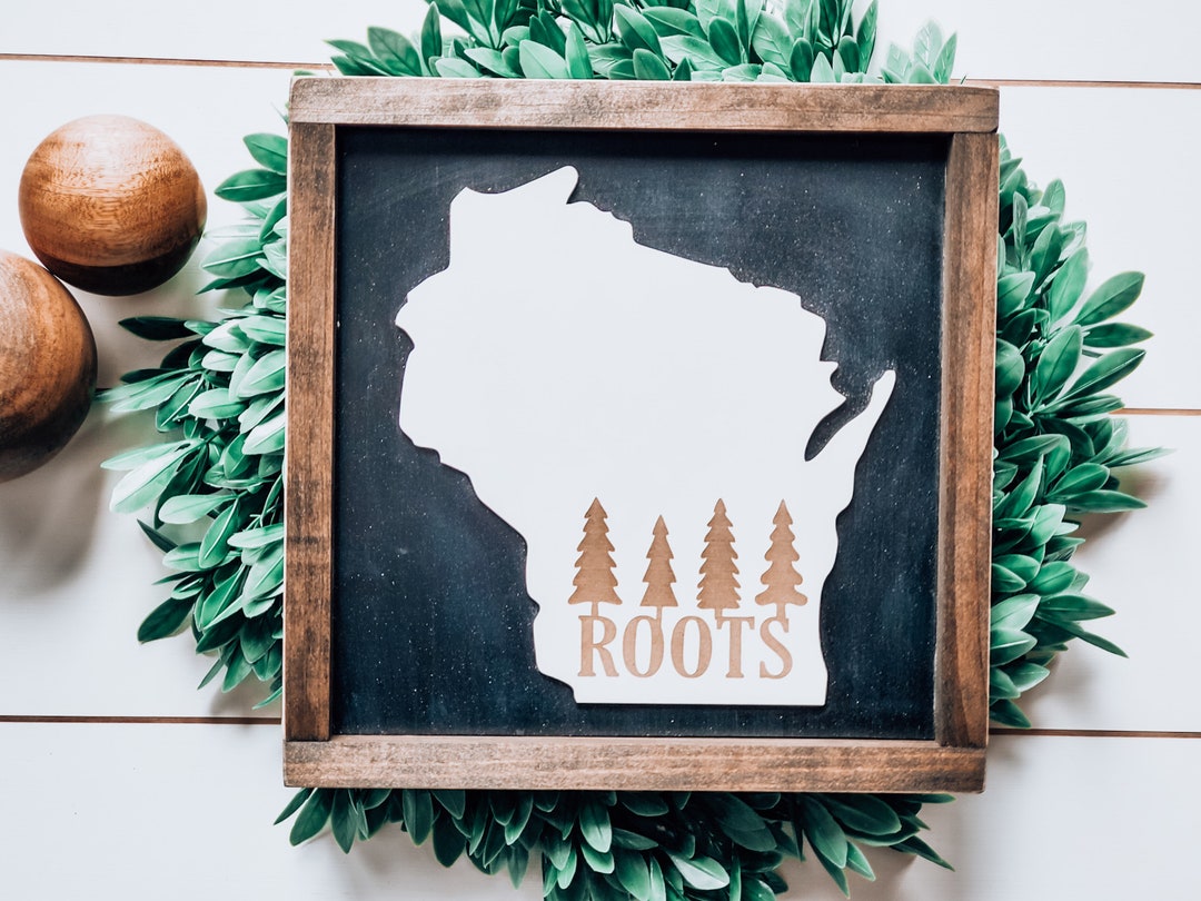 Wisconsin Roots Vector Image Wisconsin Roots Wood Sign: Rustic Framed WI Home Decor - Etsy