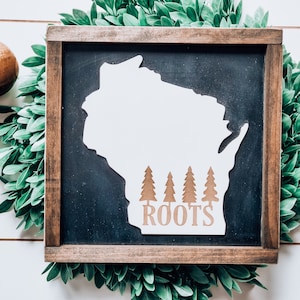 Wisconsin Roots Wood Sign: Rustic Framed WI Home Decor