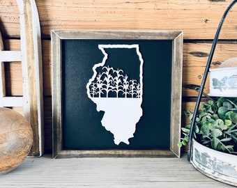 Farmhouse Illinois State Sign: Cornfield Wood Decor