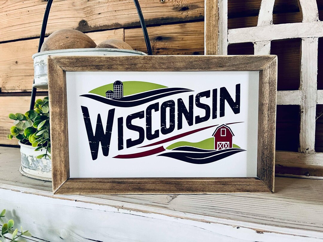 Wisconsin Farmhouse Wood Sign | Barn and Silo Wall Art | Framed Country ...