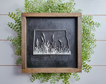 North Dakota Wood Sign: Prairie Grass, Farmhouse Decor