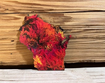 Wisconsin Magnet: Maple Wood Fridge Art - Fall Colors Gift