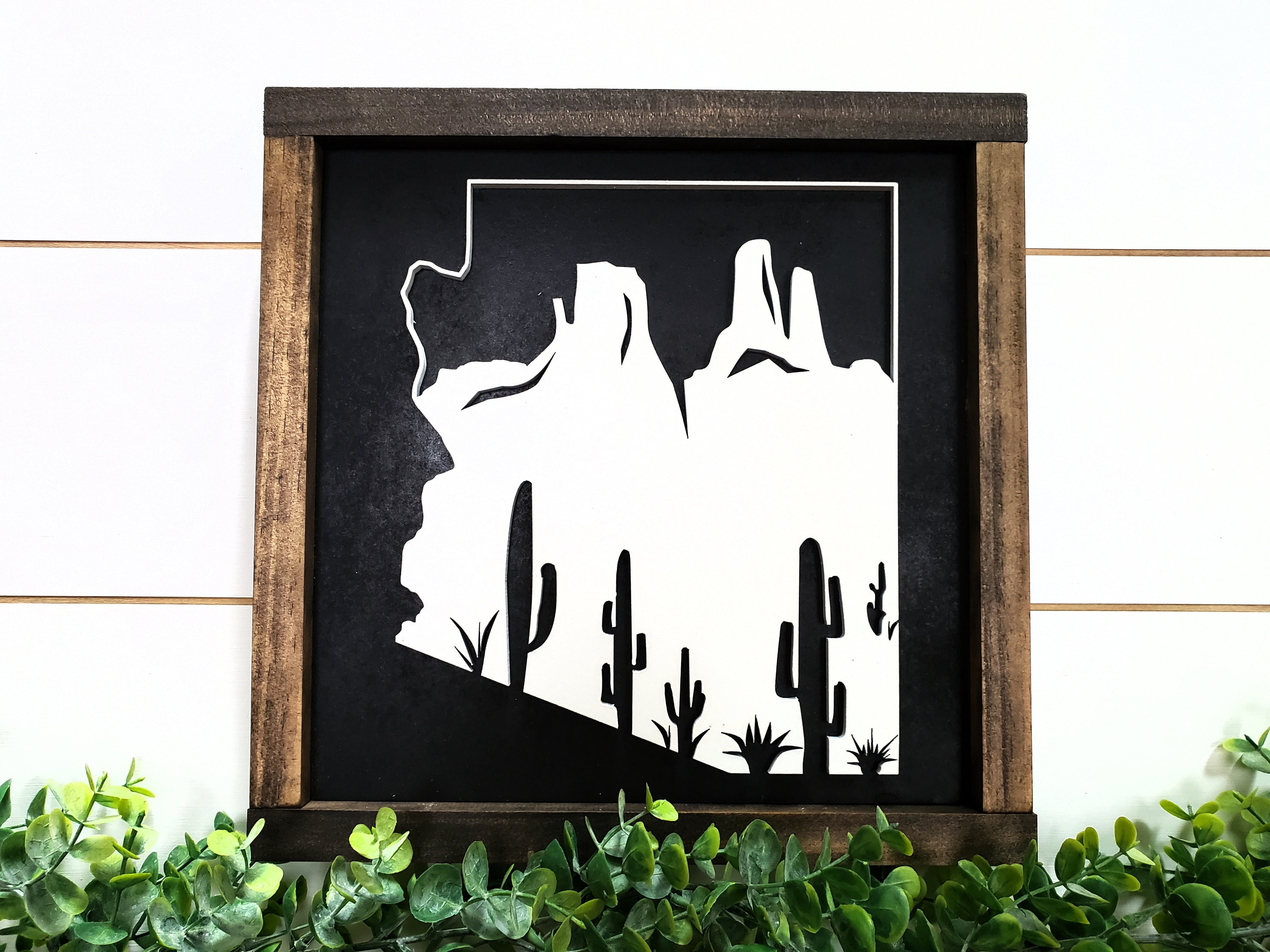 Rustic Cactus Sign Rustic Arizona State Cactus Sign: Farmhouse Wood Decor - Etsy