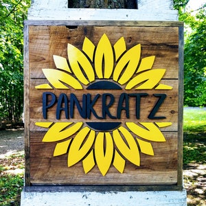 Sunflower Monogram Sign | Sunflower Decor | Custom Sunflower Sign | Reclaimed Wood Sign | Personalized Wall Art