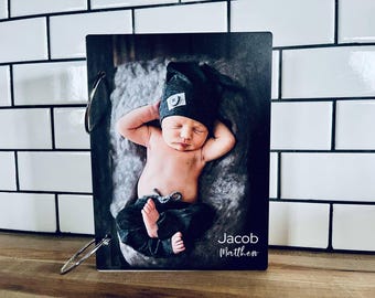 Personalized Baby Photo Card Keeper: Maple Wood Keepsake Binder