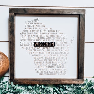 Wisconsin Word Art Sign: Laser Cut Birch, WI Home Decor