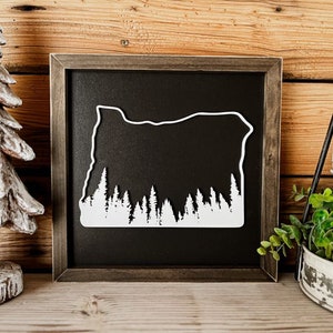 Signo del estado de Oregón / Arte de Oregón / Decoración de la casa de la granja / Regalo para él / Decoración del estado de Oregón / Signo del bosque de Oregón / Signo de Mount Hood