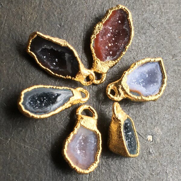 Geode Pair Geode Halves as well as pendants in 22k gold plated electroform #4480