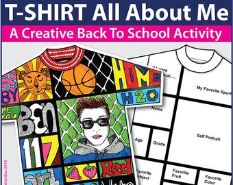 All About Me Back to School printable T-shirt art and writing activity for kids - classroom and homeschool worksheets - digital download